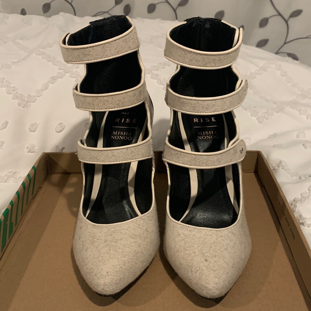 Aldo Rise- Misha Nonoo block heels. Champagne and black. Size 8.5